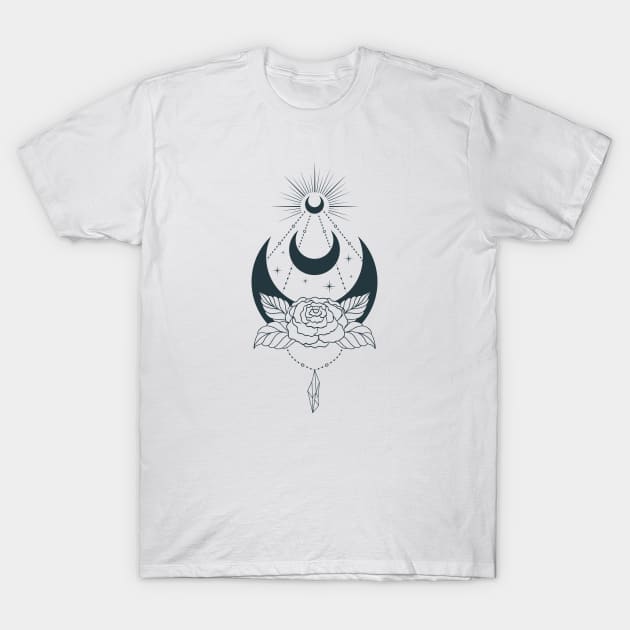 Hand Drawn Mystical Moon T-Shirt by Unestore